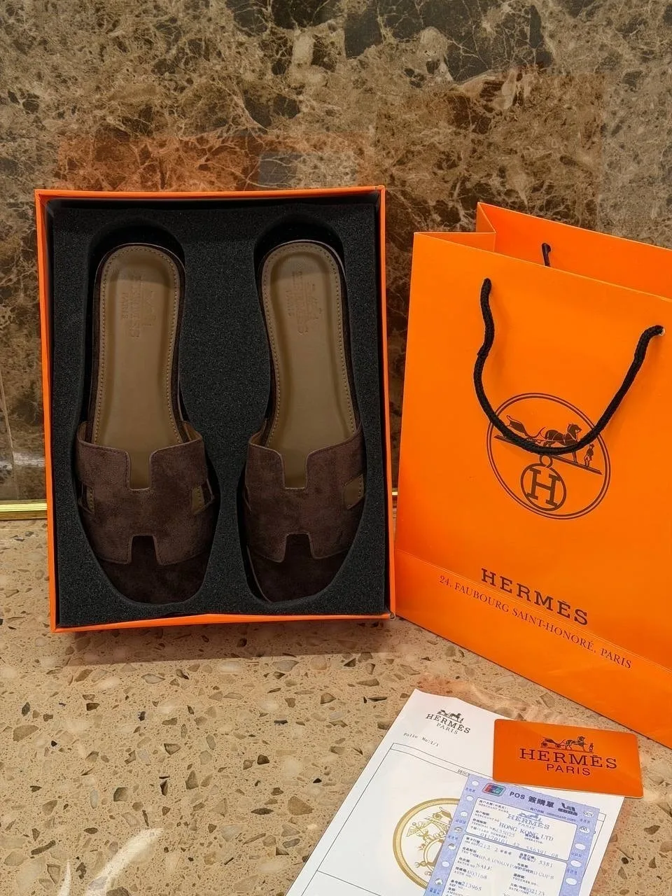 Легкие и удобные тапочки Hermes премиального качества Коричневый — фото 3