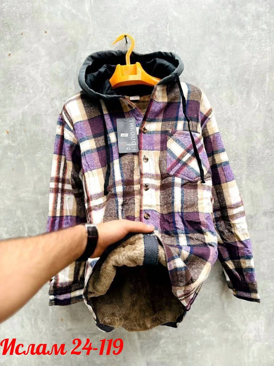 Рубашка с капюшоном кашемир с мехом UNISEX — фото 1