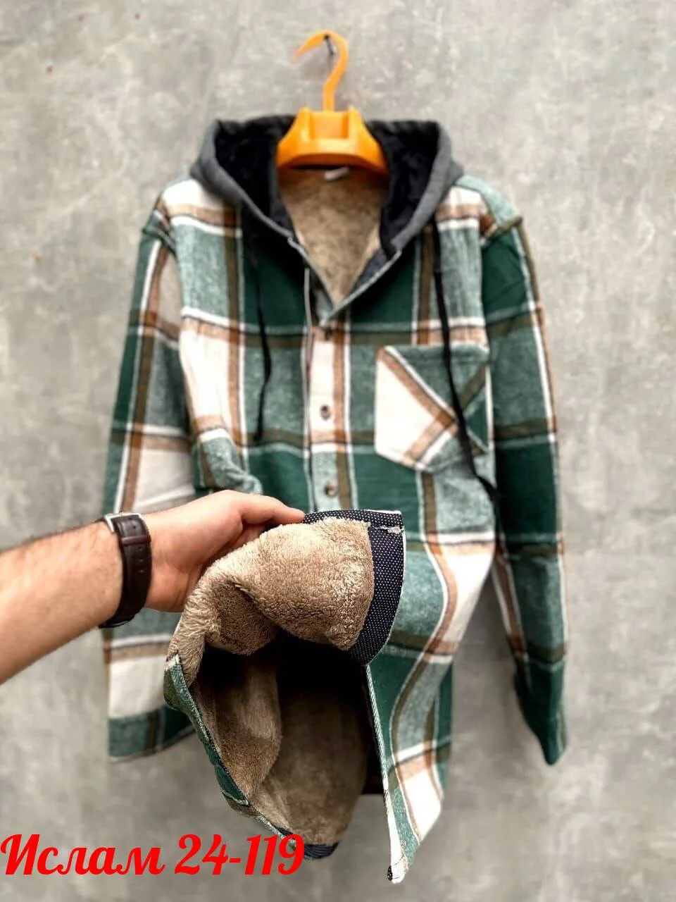 Рубашка с капюшоном кашемир с мехом UNISEX — фото 2