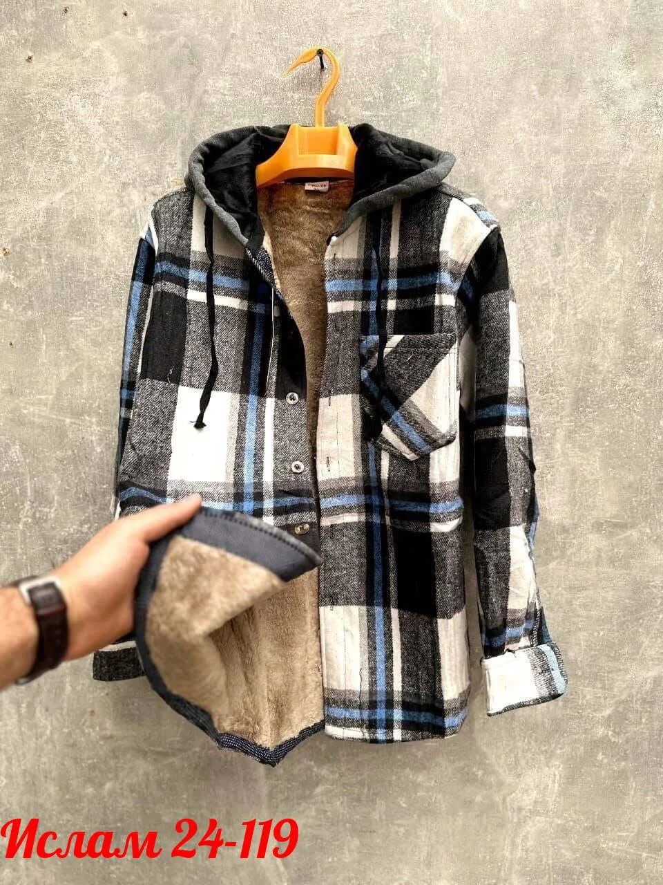 Рубашка с капюшоном кашемир с мехом UNISEX — фото 3