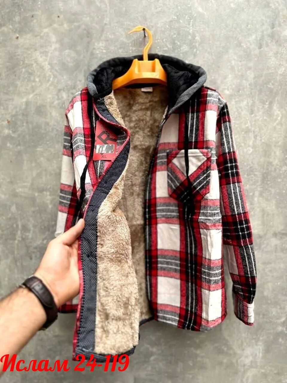 Рубашка с капюшоном кашемир с мехом UNISEX — фото 5