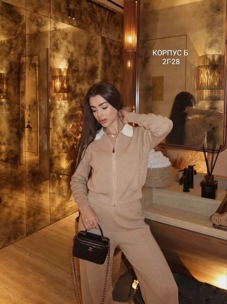 Новые кашемировые двойки для прохладных дней Тёплая кофточка на молнии, с милым белым воротничком и прямые штаны на удоб — фото 7