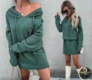 Тёплое платье с капюшоном из плотной тянущейся кашемировой ткани — фото 7