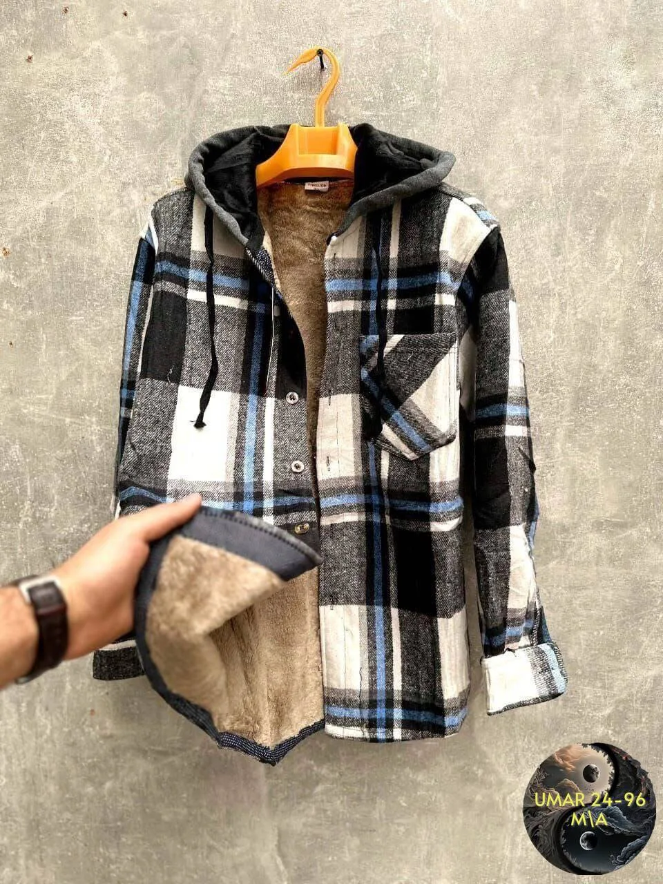 Рубашка с капюшоном кашемир с мехом UNISEX — фото 1