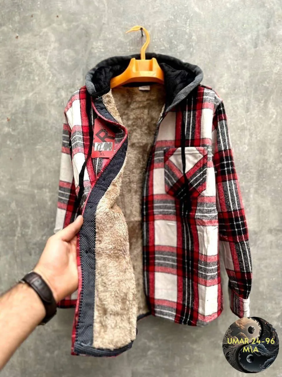 Рубашка с капюшоном кашемир с мехом UNISEX — фото 5