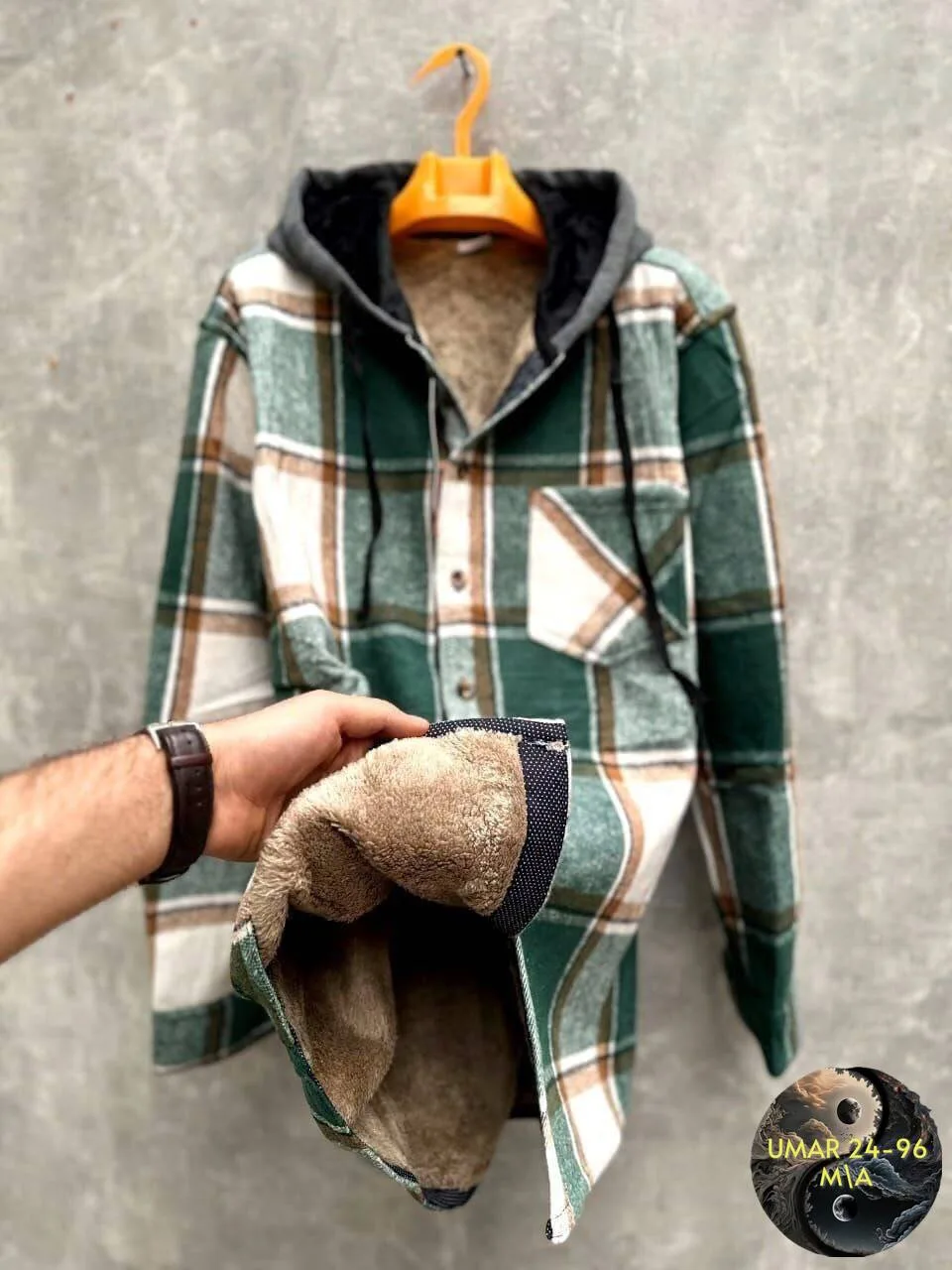 Рубашка с капюшоном кашемир с мехом UNISEX — фото 8