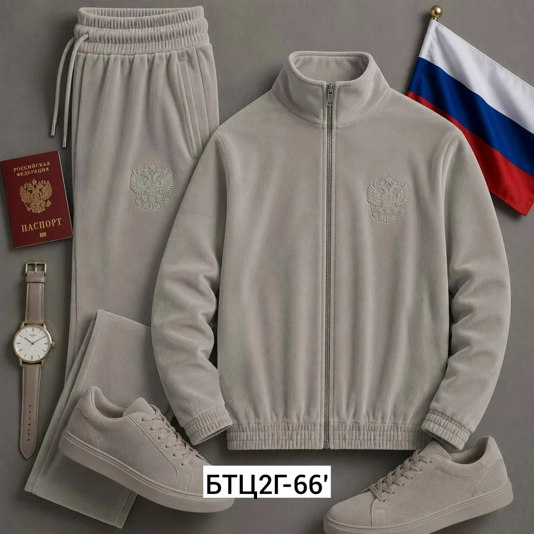 Костюм двойка, бархат, с вышивкой герба России — фото 4