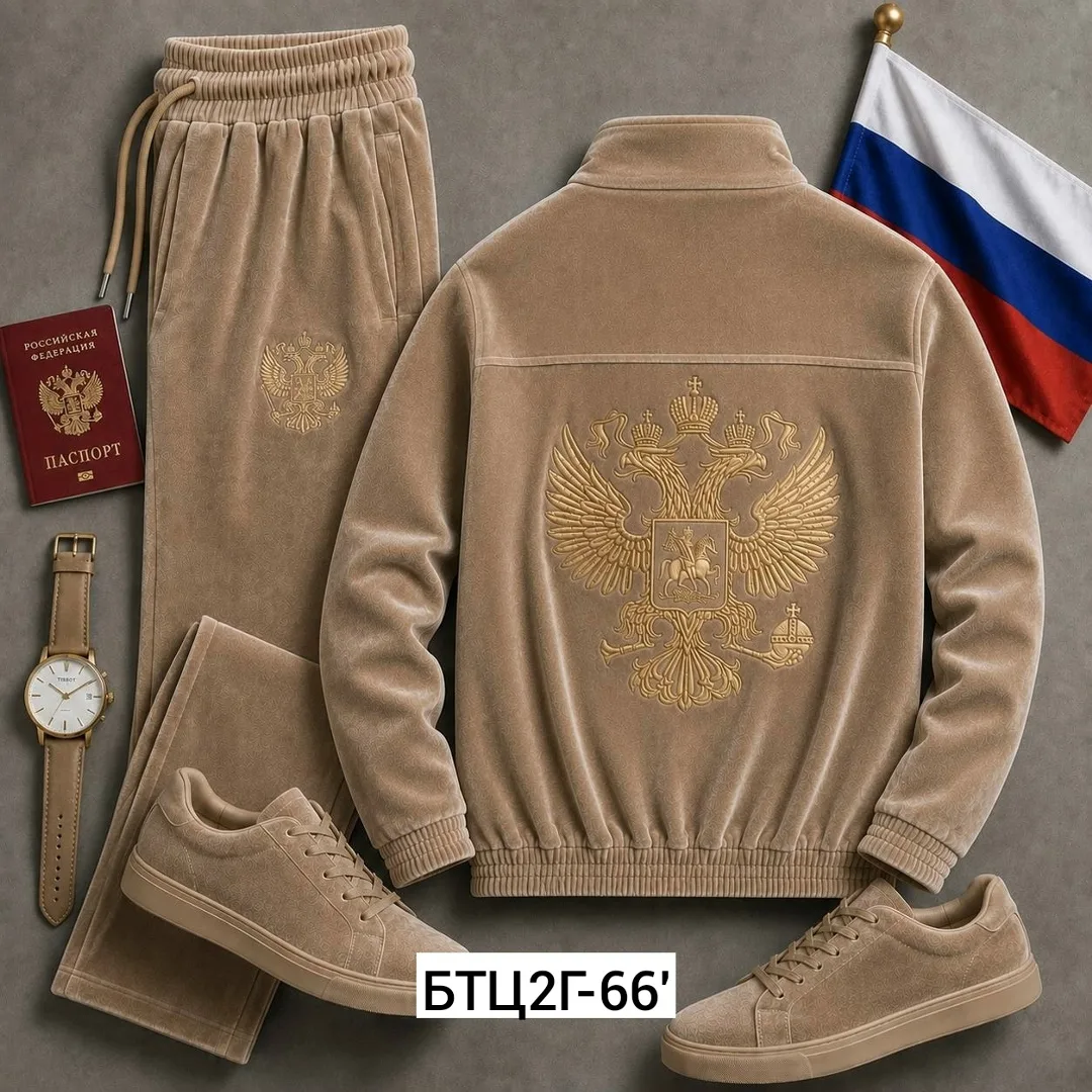 Костюм двойка, бархат, с вышивкой герба России — фото 5