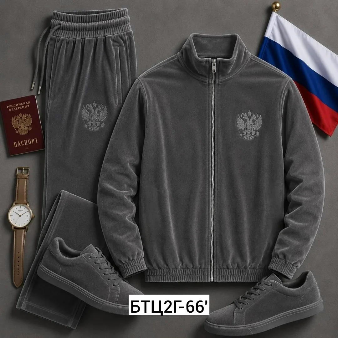 Костюм двойка, бархат, с вышивкой герба России — фото 7