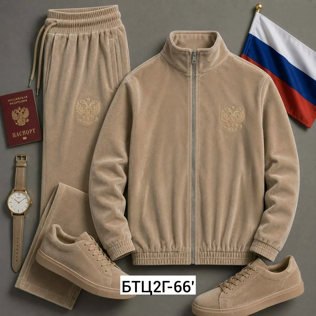 Костюм двойка, бархат, с вышивкой герба России — фото 8