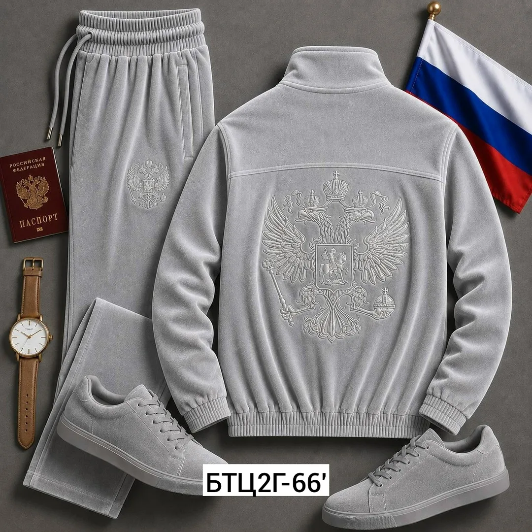 Костюм двойка, бархат, с вышивкой герба России — фото 9