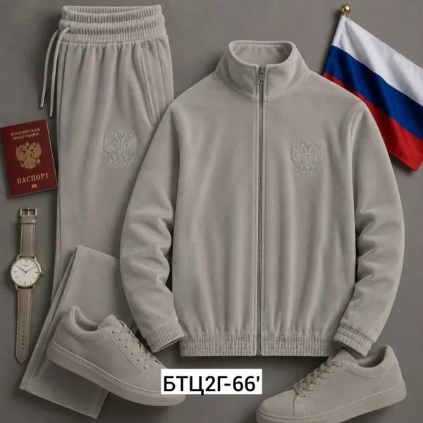 Костюм двойка, бархат, с вышивкой герба России — фото 4