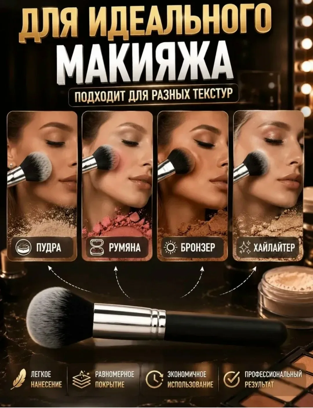 Клатч Кисть косметическая большая для пудры, макияжа — фото 9