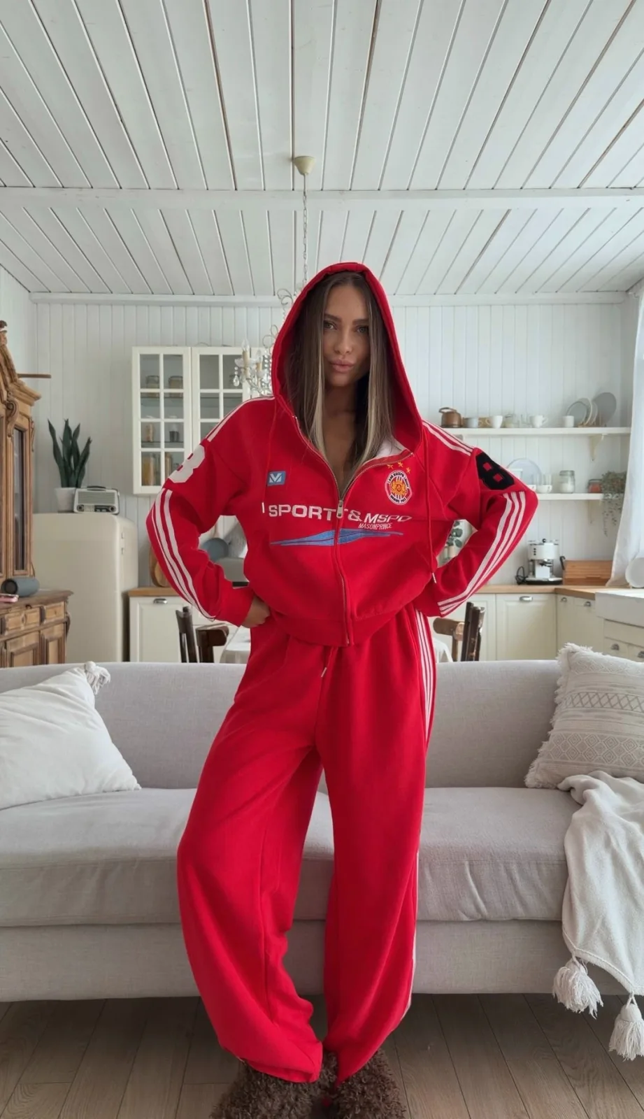 Костюм-двойка Sport Zip с капюшоном и лампасами Красный — фото 4