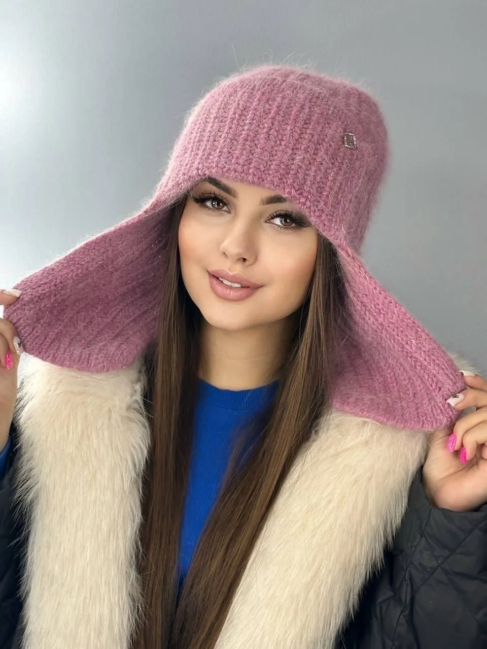 Шапка ушанка ангора . Женские — фото 2
