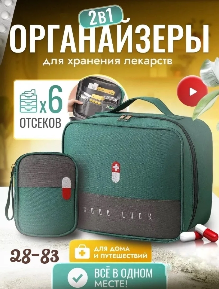 В комплекте идет тканевая сумка для лекарств и мини аптечка, обе выполнены из водоотталкивающей ткани — фото 1