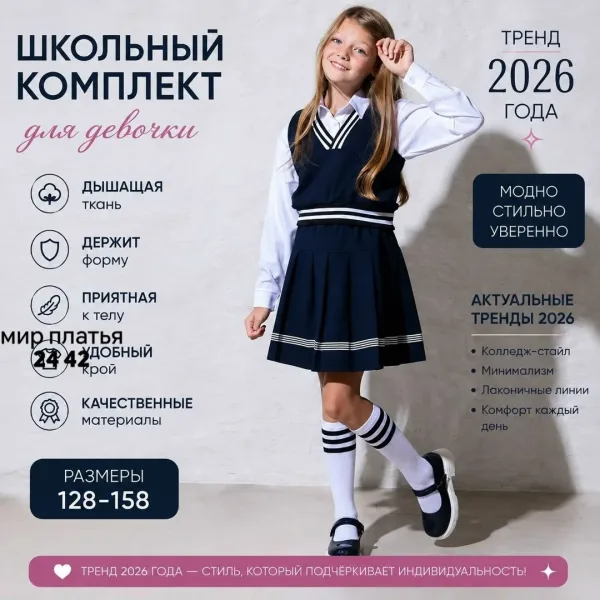 Двойка школьная из ткани барби, подходит для повседневной носки — фото 2
