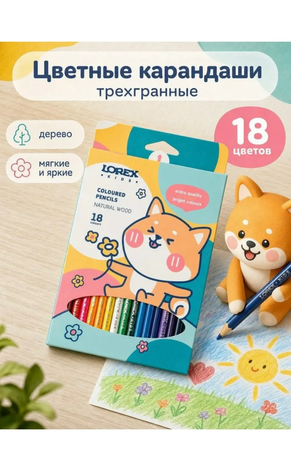 Набор цветных карандашей LOREX KIDS 12/18 цветов — фото 2