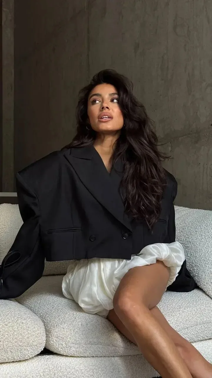 Пиджак Trend Cropped, темно-синий, шоколад, серый, белый, черный — фото 4