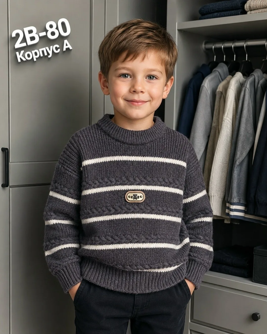 Кофта из хлопка, подходит для мальчиков ростом Свитер, х/б — фото 4