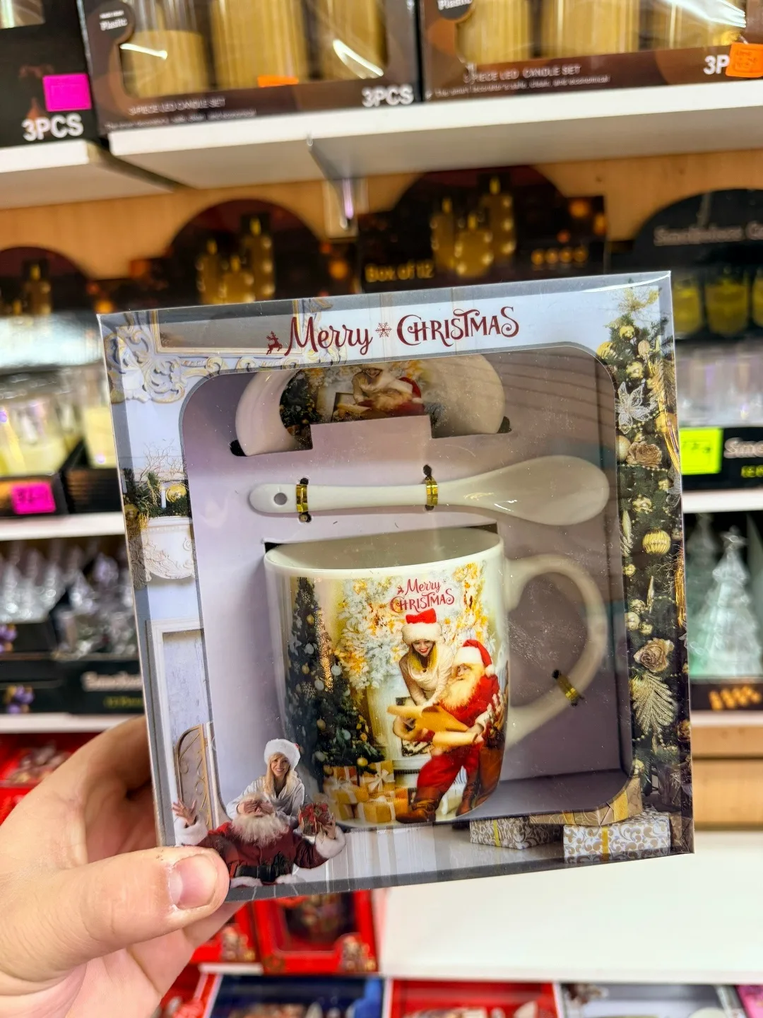 Новогодний подарочный набор керамическая кружка с ложкой и крышкой — фото 8