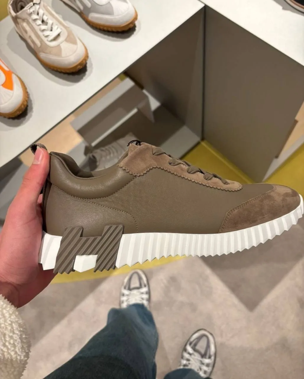HERMÈS Bouncing мужские кроссовки из телячьей кожи и козьей замши — фото 3