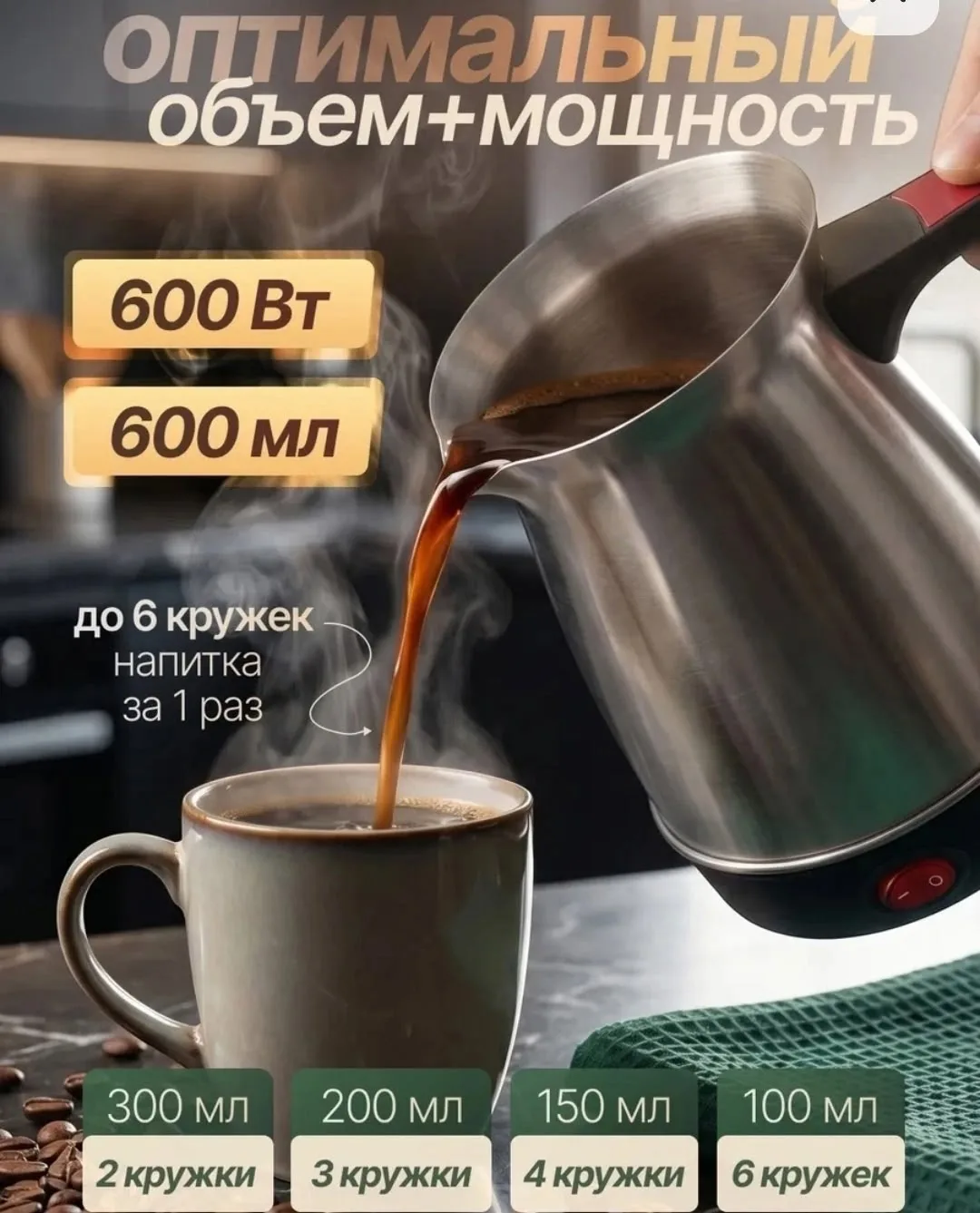 Компактная кофеварка из нержавеющей стали с объёмом для быстрого приготовления ароматного кофе — фото 1