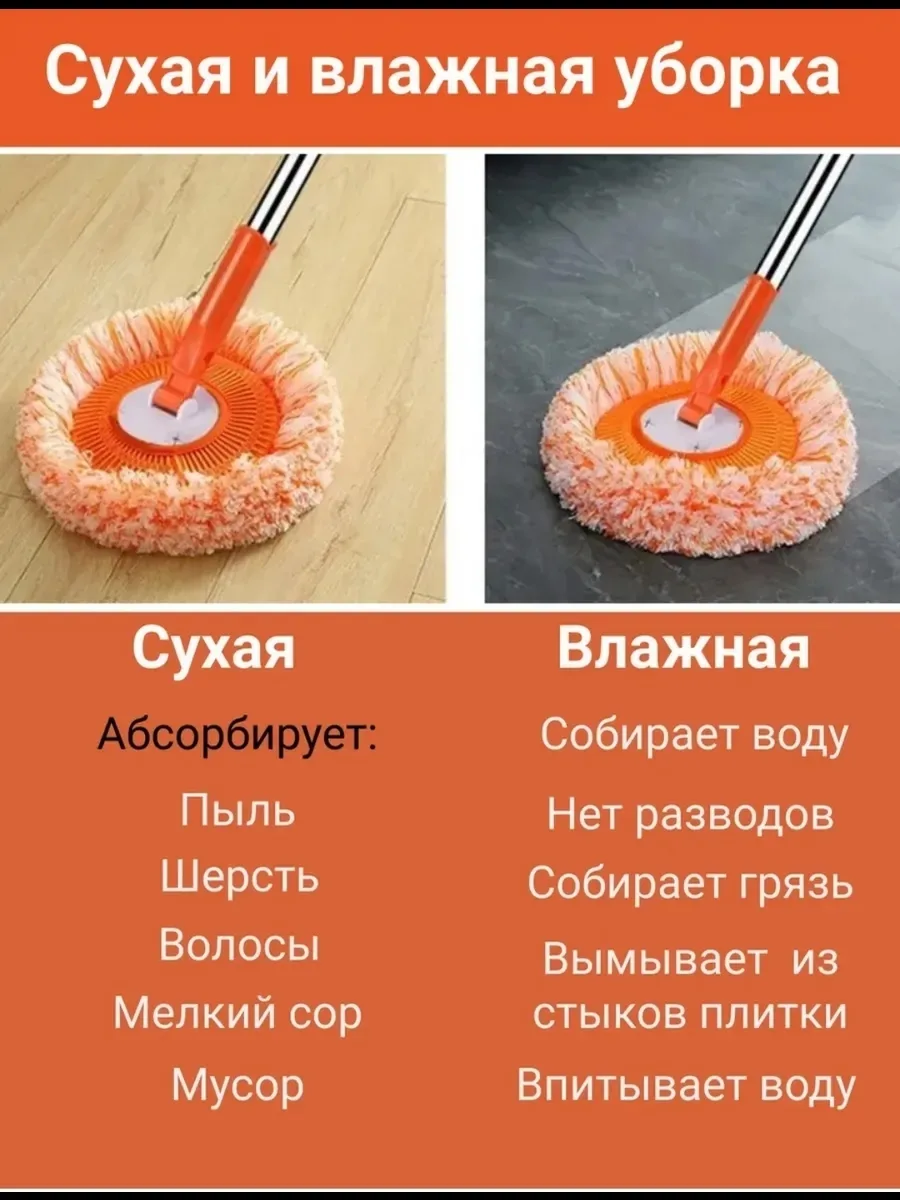 Швабра для мойки окон и полов, микрофибра — фото 4