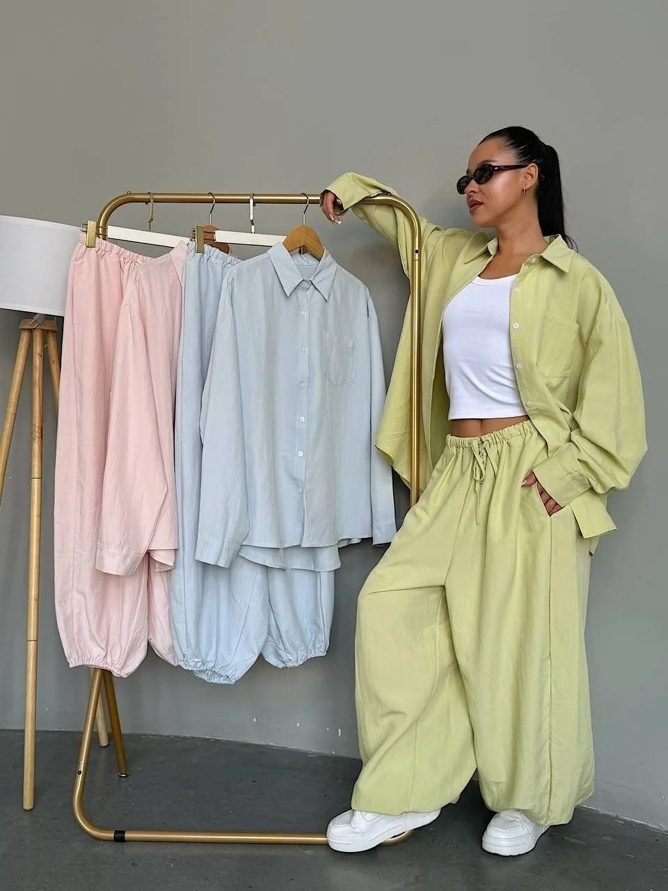 Костюм двойка, лен Синий — фото 1