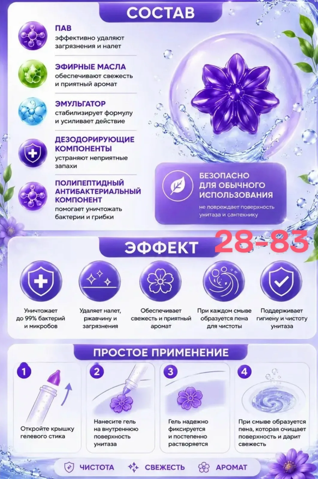 Гель для унитаза в шприце цветочки набор 6 штук 2 дозатор — фото 5