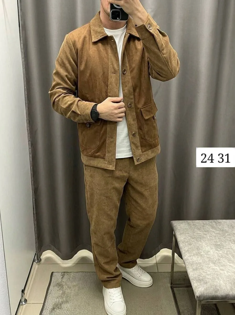 Мужской костюм двойка из замши и микровельвета — фото 3