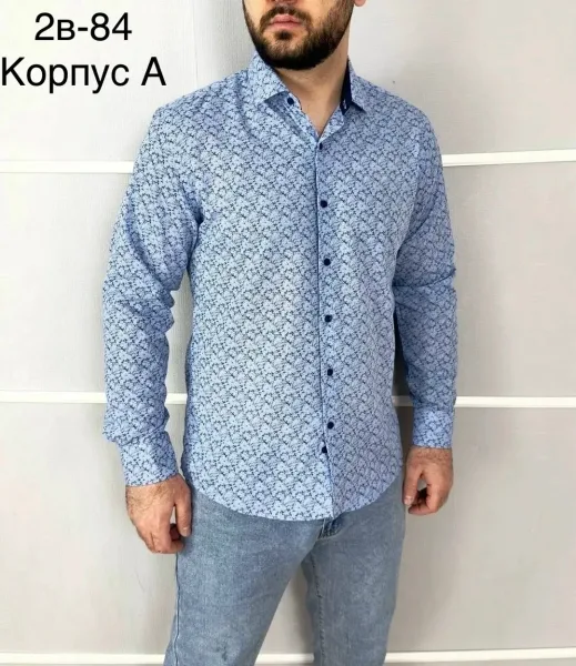 Рубашка длинные рукава мужская Slim Fit — фото 5