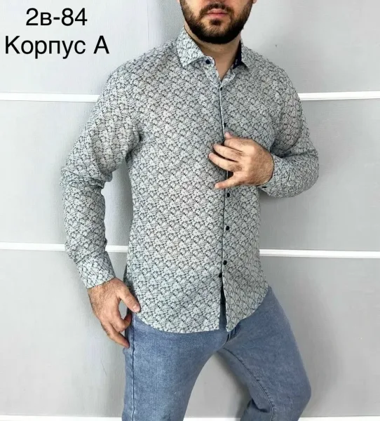 Рубашка длинные рукава мужская Slim Fit — фото 6