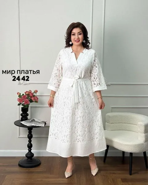 Платье универсальный посадка на любой фигуру Гипюр с ремнем — фото 5