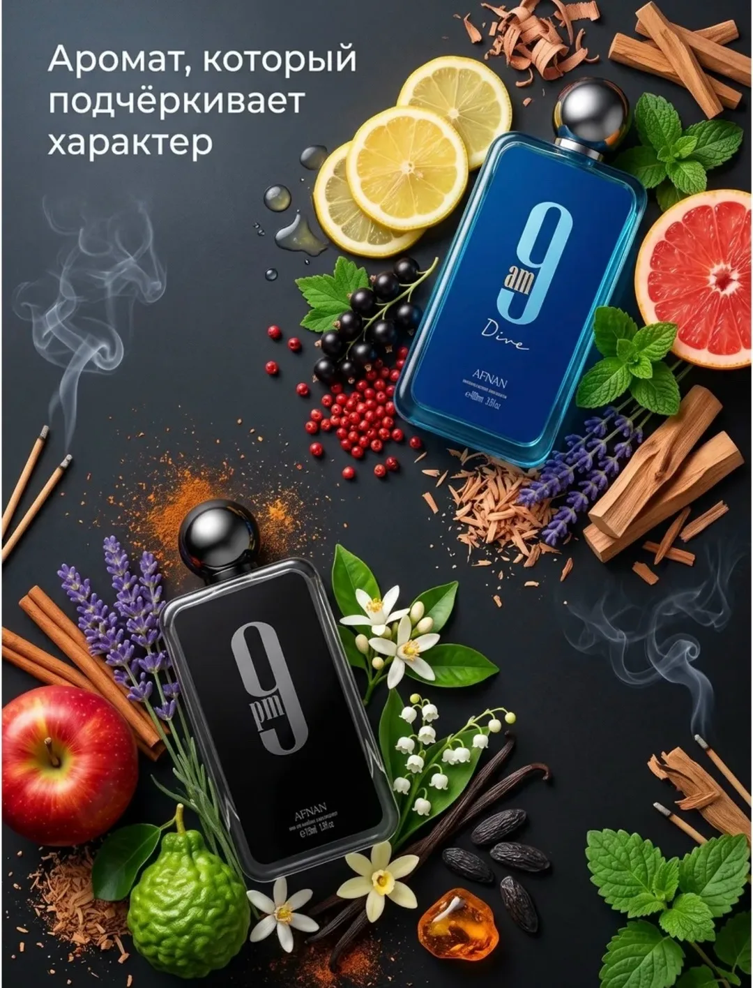 Afnan 9AM Dive свежий древесно- акватический аромат с яркими цитрусовыми, морскими и пряными аккордами, дополненными мяг — фото 2