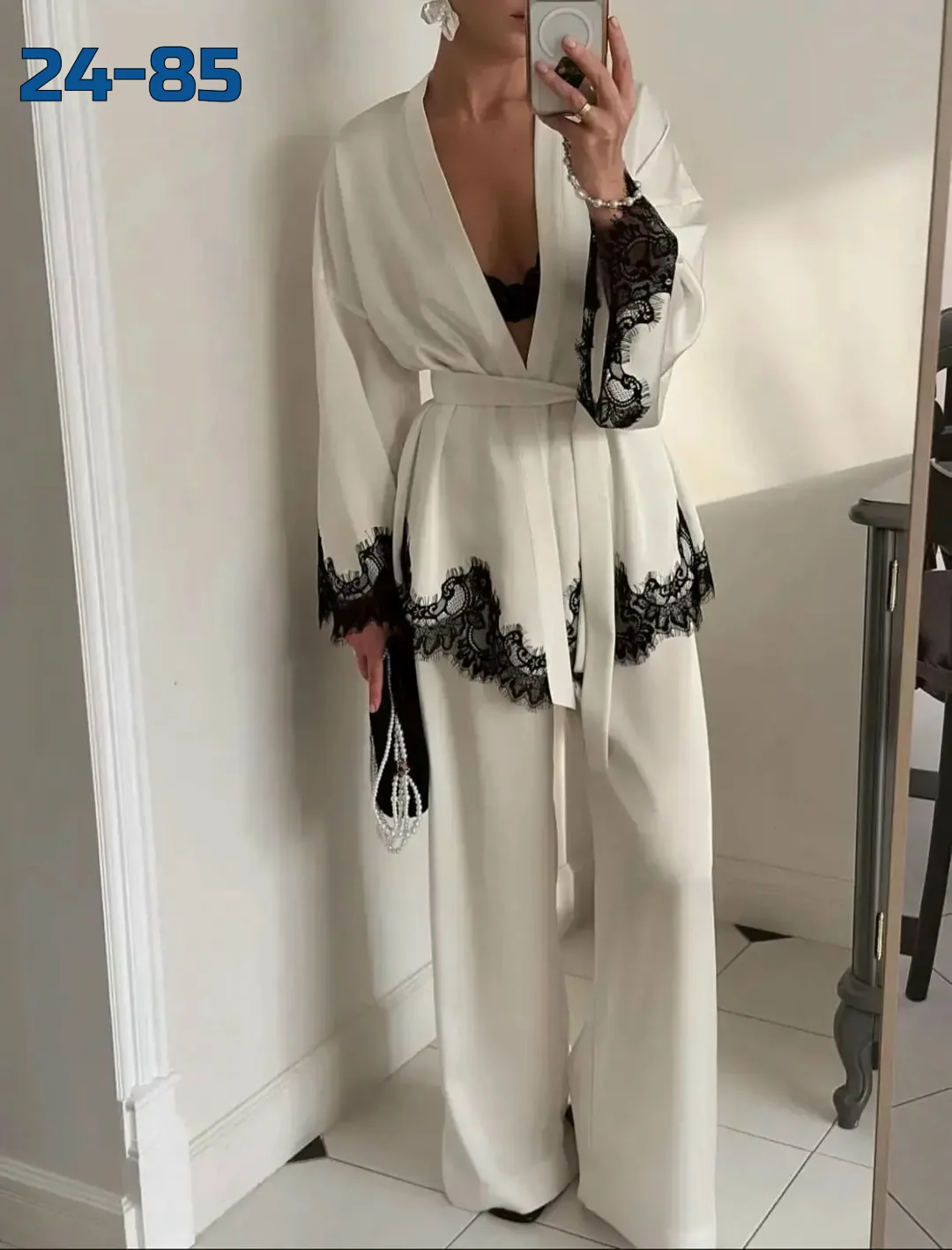 Элегантный костюм из шёлка Armani с изысканным кружевом Белый — фото 2