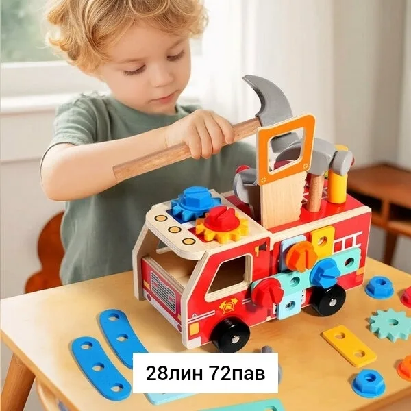 Игрушка пожарная машина из дерева — фото 3