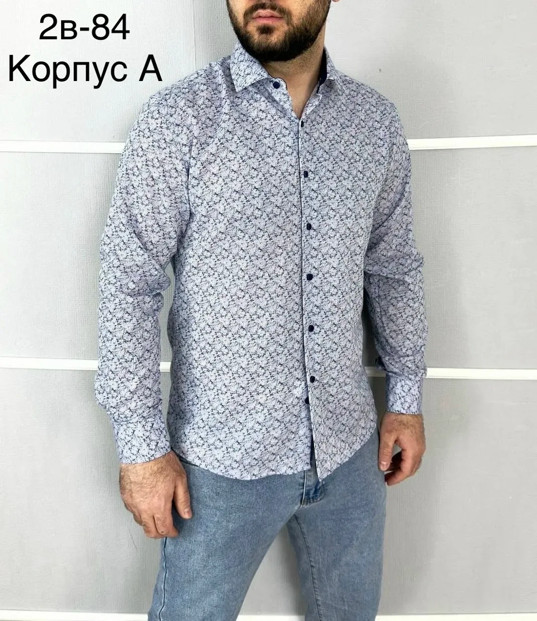 Рубашка длинные руками мужская Slim Fit — фото 5