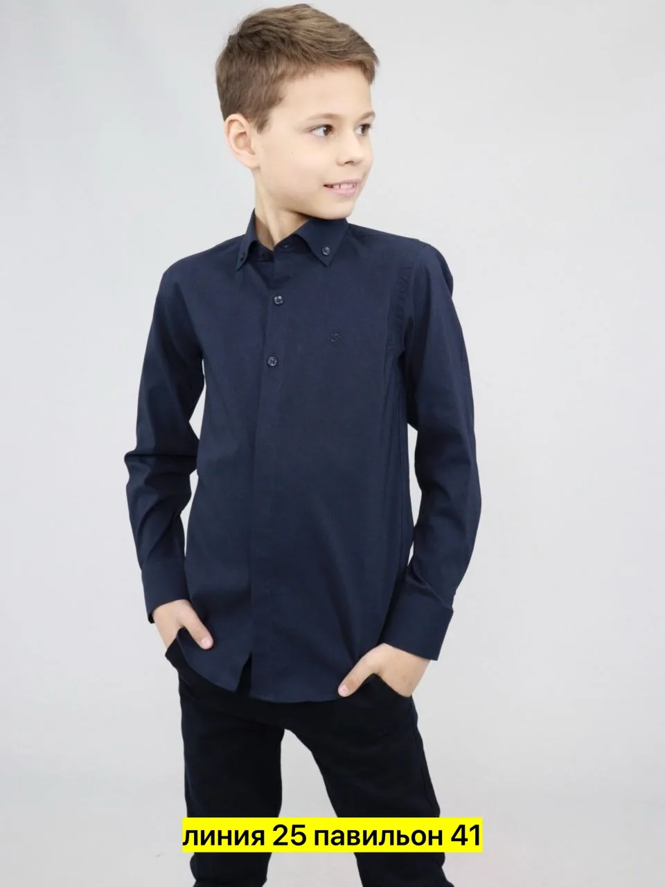 Рубашка хлопок синяя — фото 5