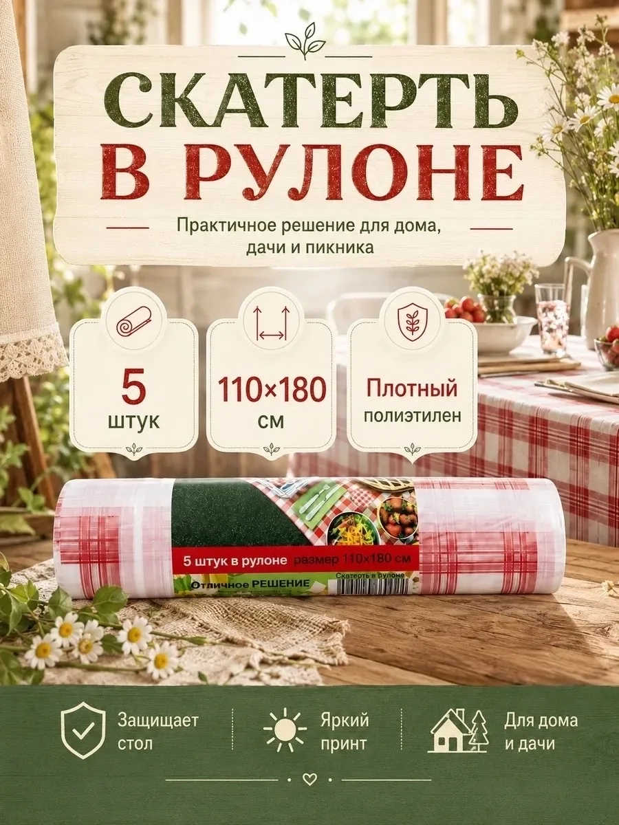 Посуда Скатерть одноразовая в рулоне Клетка — фото 1