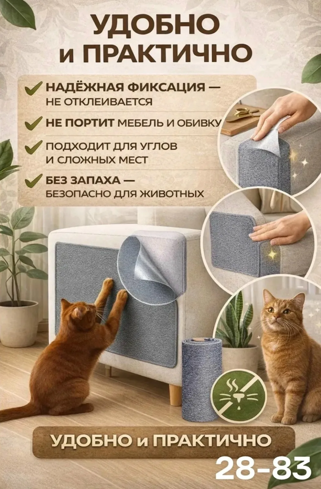 Тапки Когтеточка самоклеящаяся для кошки — фото 3