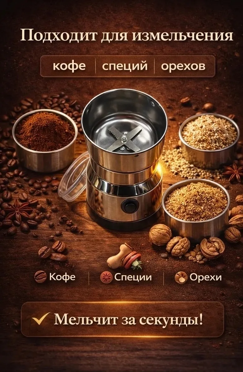 Кофемолка электрическая Nima, измельчитель для кофе и специй — фото 2