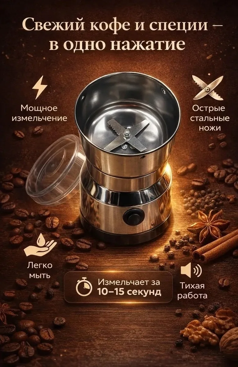 Кофемолка электрическая Nima, измельчитель для кофе и специй — фото 4