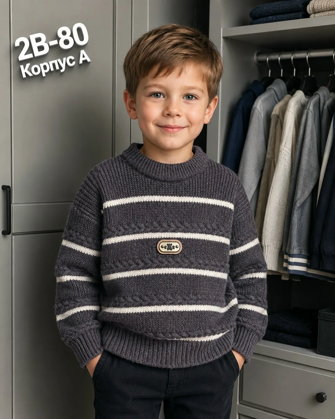 Кофта из хлопка, подходит для мальчиков ростом Свитер, х/б — фото 4